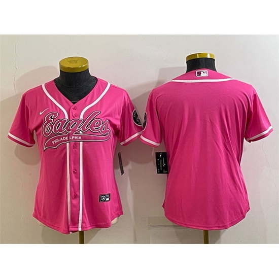 Women Philadelphia Eagles Blank Pink With Patch Cool Base Stitched Baseball Jersey Women Philadelphia Eagles Blank Pink With Patch Cool Base Stitched Baseball Jersey