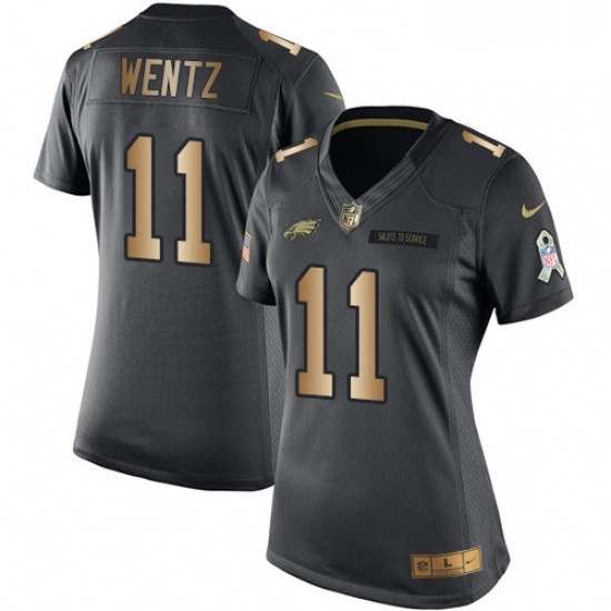 Womens Nike Philadelphia Eagles 11 Carson Wentz Limited BlackGold Salute to Service NFL Jersey Womens Nike Philadelphia Eagles 11 Carson Wentz Limited BlackGold Salute to Service NFL Jersey