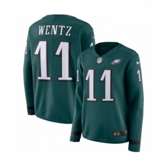 Womens Nike Philadelphia Eagles 11 Carson Wentz Limited Green Therma Long Sleeve NFL Jersey Womens Nike Philadelphia Eagles 11 Carson Wentz Limited Green Therma Long Sleeve NFL Jersey