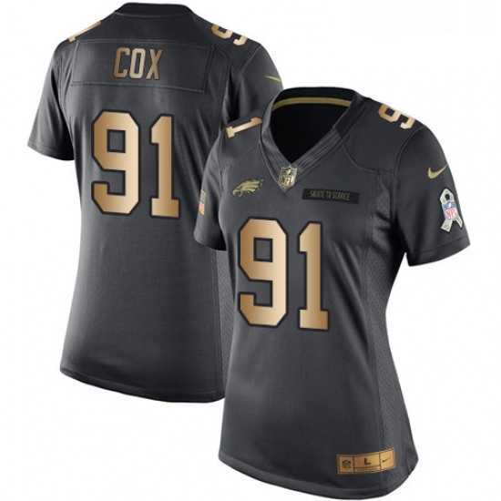 Womens Nike Philadelphia Eagles 91 Fletcher Cox Limited BlackGold Salute to Service NFL Jersey Womens Nike Philadelphia Eagles 91 Fletcher Cox Limited BlackGold Salute to Service NFL Jersey