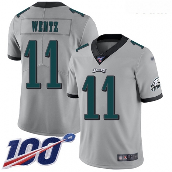 Eagles #11 Carson Wentz Silver Youth Stitched Football Limited Inverted Legend 100th Season Jersey Eagles #11 Carson Wentz Silver Youth Stitched Football Limited Inverted Legend 100th Season Jersey