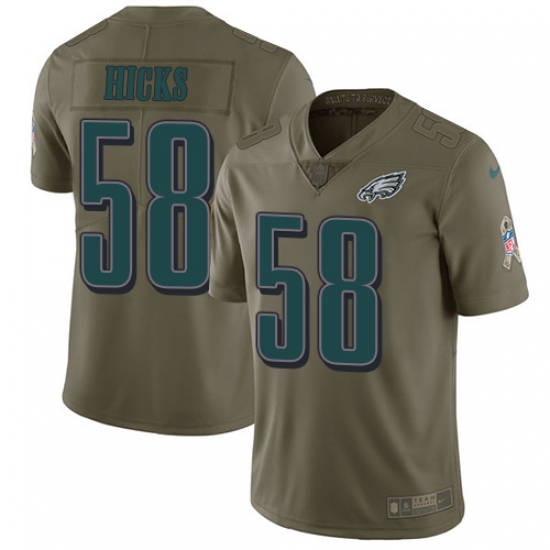 Youth Nike Eagles #58 Jordan Hicks Olive Stitched NFL Limited 2017 Salute to Service Jersey Youth Nike Eagles #58 Jordan Hicks Olive Stitched NFL Limited 2017 Salute to Service Jersey