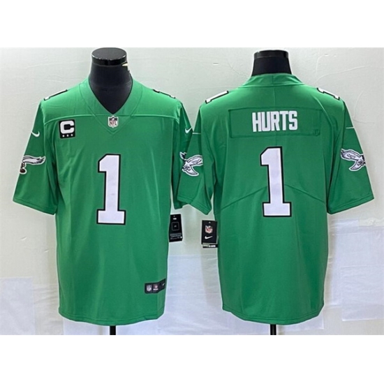 Youth Philadelphia Eagles 1 Jalen Hurts Green Vapor Limited With C Patch Stitched Football Jersey Youth Philadelphia Eagles 1 Jalen Hurts Green Vapor Limited With C Patch Stitched Football Jersey