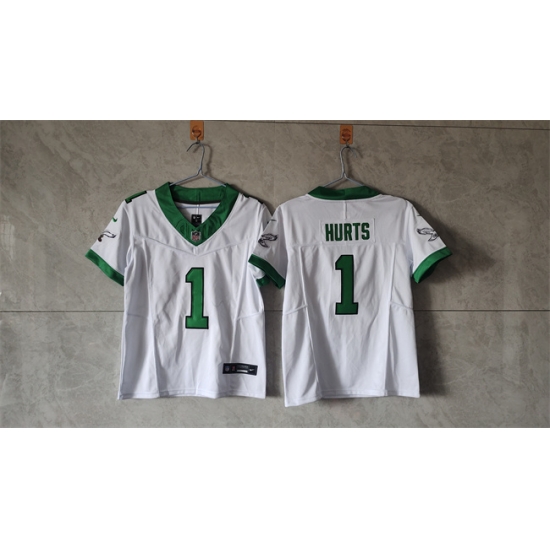 Youth Philadelphia Eagles 1 Jalen Hurts White Green 2023 F U S E Vapor Untouchable Limited Stitched Football Jersey Youth Philadelphia Eagles 1 Jalen Hurts White Green 2023 F U S E Vapor Untouchable Limited Stitched Football Jersey