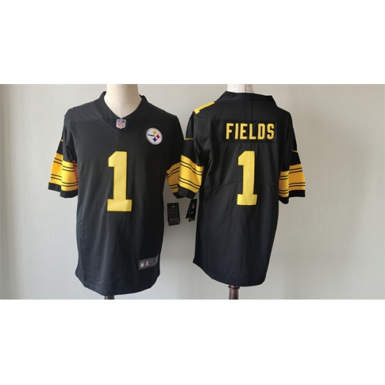 Men Pittsburgh Steelers 1 Justin Fields Black Color Rush Limited Stitched Jersey Men Pittsburgh Steelers 1 Justin Fields Black Color Rush Limited Stitched Jersey