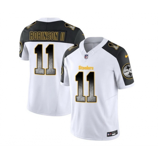 Men Pittsburgh Steelers 11 Allen Robinson II White Black 2023 F U S E Smoke Vapor Untouchable Limited Stitched Jersey Men Pittsburgh Steelers 11 Allen Robinson II White Black 2023 F U S E Smoke Vapor Untouchable Limited Stitched Jersey
