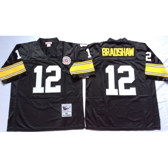Men Pittsburgh Steelers 12 Terry Bradshaw Black M&N Throwback Jersey Men Pittsburgh Steelers 12 Terry Bradshaw Black M&N Throwback Jersey