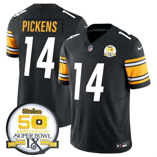 Men Pittsburgh Steelers 14 George Pickens Black 2024 F U S E 50th Anniversary Of Super Bowl IX Alternate Vapor Untouchable Limited Stitched Jersey Men Pittsburgh Steelers 14 George Pickens Black 2024 F U S E 50th Anniversary Of Super Bowl IX Alternate Vapor Untouchable Limited Stitched Jersey