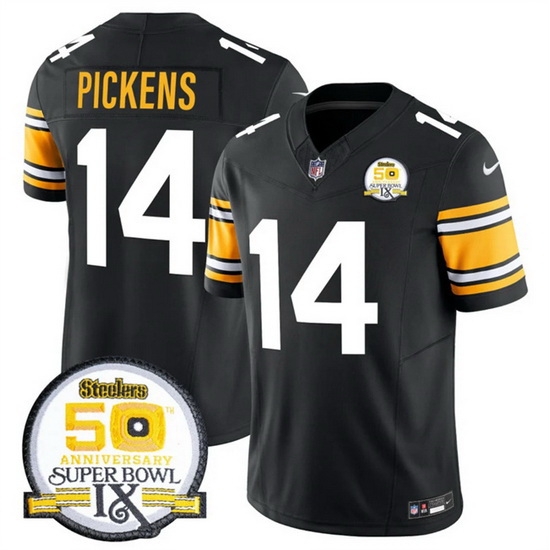 Men Pittsburgh Steelers 14 George Pickens Black 2024 F U S E 50th Anniversary Of Super Bowl IX Vapor Untouchable Limited Stitched Jersey Men Pittsburgh Steelers 14 George Pickens Black 2024 F U S E 50th Anniversary Of Super Bowl IX Vapor Untouchable Limited Stitched Jersey
