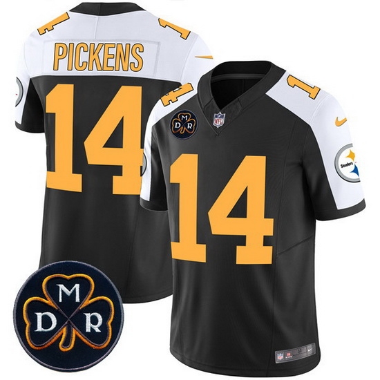 Men Pittsburgh Steelers 14 George Pickens Black F U S E DMR Patch Untouchable Limited Stitched Football Jersey Men Pittsburgh Steelers 14 George Pickens Black F U S E DMR Patch Untouchable Limited Stitched Football Jersey