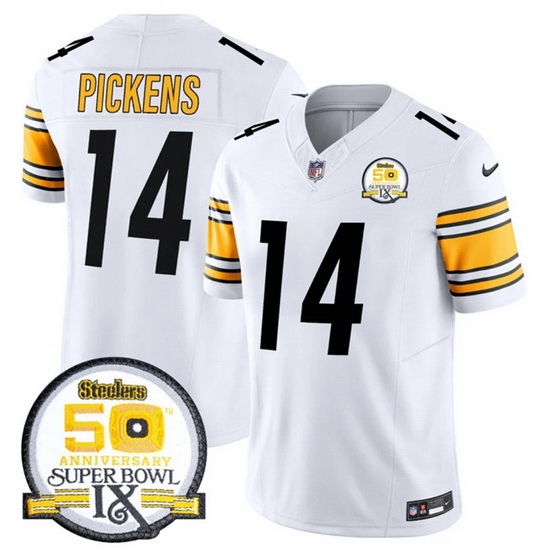 Men Pittsburgh Steelers 14 George Pickens White 2024 F U S E 50th Anniversary Of Super Bowl IX Alternate Vapor Untouchable Limited Stitched Jersey Men Pittsburgh Steelers 14 George Pickens White 2024 F U S E 50th Anniversary Of Super Bowl IX Alternate Vapor Untouchable Limited Stitched Jersey