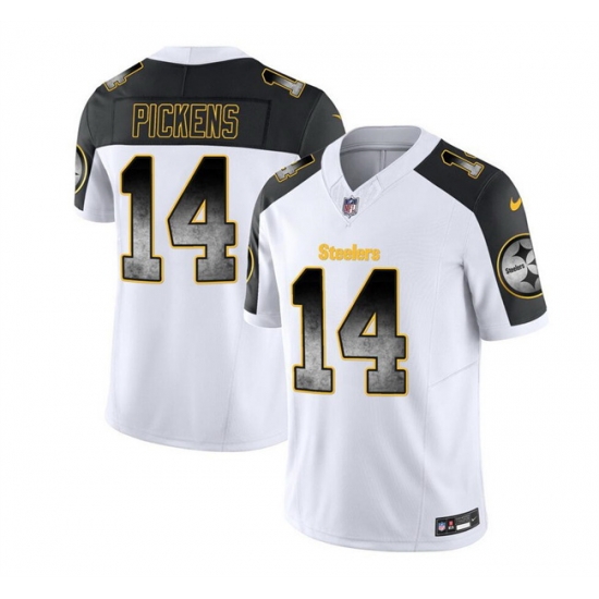Men Pittsburgh Steelers 14 George Pickens White Black 2023 F U S E Smoke Vapor Untouchable Limited Stitched Jersey Men Pittsburgh Steelers 14 George Pickens White Black 2023 F U S E Smoke Vapor Untouchable Limited Stitched Jersey