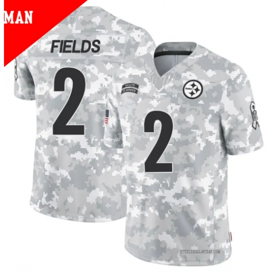 Men Pittsburgh Steelers #2 Justin Fields 2024 Arctic Camo Salute To Service Limited Stitched Football Jersey Men Pittsburgh Steelers #2 Justin Fields 2024 Arctic Camo Salute To Service Limited Stitched Football Jersey
