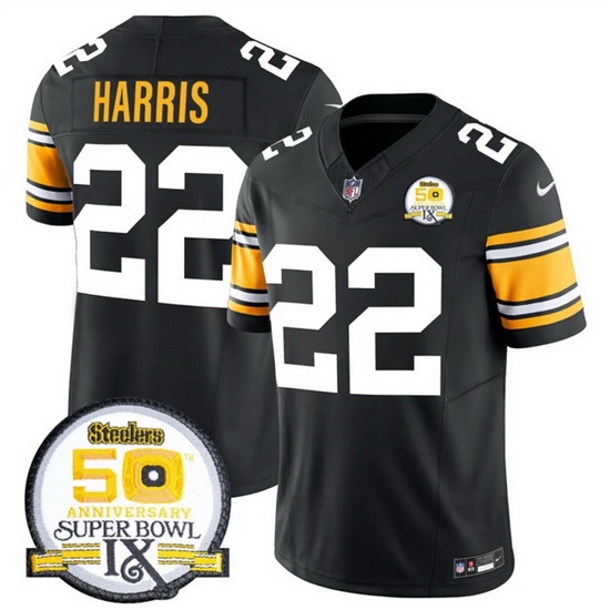 Men Pittsburgh Steelers 22 Najee Harris Black 2024 F U S E 50th Anniversary Of Super Bowl IX Vapor Untouchable Limited Stitched Jersey Men Pittsburgh Steelers 22 Najee Harris Black 2024 F U S E 50th Anniversary Of Super Bowl IX Vapor Untouchable Limited Stitched Jersey