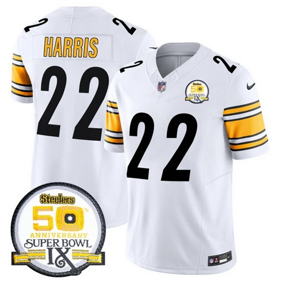 Men Pittsburgh Steelers 22 Najee Harris White 2024 F U S E 50th Anniversary Of Super Bowl IX Alternate Vapor Untouchable Limited Stitched Jersey Men Pittsburgh Steelers 22 Najee Harris White 2024 F U S E 50th Anniversary Of Super Bowl IX Alternate Vapor Untouchable Limited Stitched Jersey