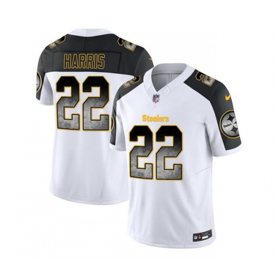 Men Pittsburgh Steelers 22 Najee Harris White Black 2023 F U S E SmokeVapor Untouchable Limited Stitched Jersey Men Pittsburgh Steelers 22 Najee Harris White Black 2023 F U S E SmokeVapor Untouchable Limited Stitched Jersey