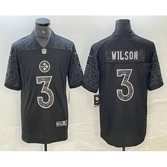 Men Pittsburgh Steelers 3 Russell Wilson Black Reflective Limited Stitched Football Jersey Men Pittsburgh Steelers 3 Russell Wilson Black Reflective Limited Stitched Football Jersey