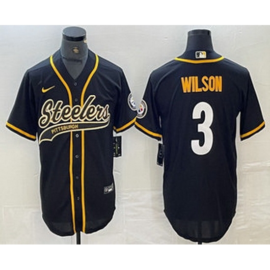 Men Pittsburgh Steelers 3 Russell Wilson Black With Patch Cool Base Stitched Baseball Jerseys Men Pittsburgh Steelers 3 Russell Wilson Black With Patch Cool Base Stitched Baseball Jerseys