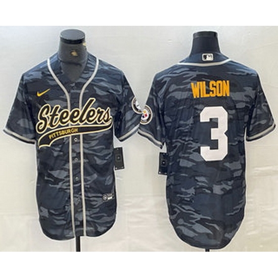 Men Pittsburgh Steelers 3 Russell Wilson Camo With Patch Cool Base Stitched Baseball Jersey Men Pittsburgh Steelers 3 Russell Wilson Camo With Patch Cool Base Stitched Baseball Jersey