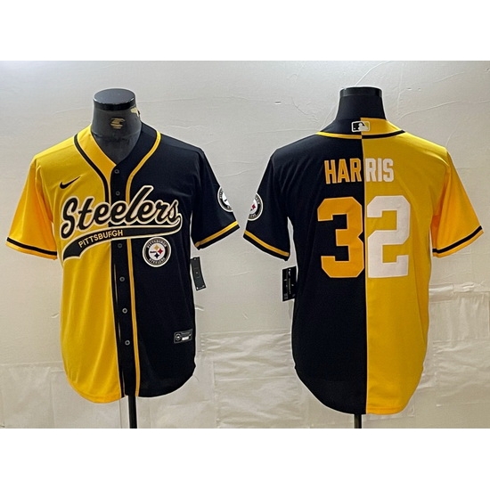 Men Pittsburgh Steelers 32 Franco Harris Yellow Black Split With Patch Cool Base Stitched Baseball Jerseys Men Pittsburgh Steelers 32 Franco Harris Yellow Black Split With Patch Cool Base Stitched Baseball Jerseys