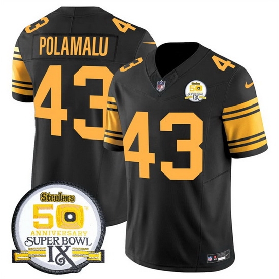 Men Pittsburgh Steelers 43 Troy Polamalu Black 2024 F U S E 50th Anniversary Of Super Bowl IX Color Rush Limited Stitched Jersey Men Pittsburgh Steelers 43 Troy Polamalu Black 2024 F U S E 50th Anniversary Of Super Bowl IX Color Rush Limited Stitched Jersey