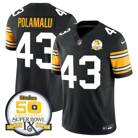Men Pittsburgh Steelers 43 Troy Polamalu Black 2024 F U S E 50th Anniversary Of Super Bowl IX Vapor Untouchable Limited Stitched Jersey Men Pittsburgh Steelers 43 Troy Polamalu Black 2024 F U S E 50th Anniversary Of Super Bowl IX Vapor Untouchable Limited Stitched Jersey