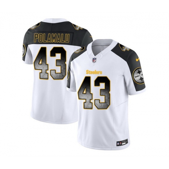 Men Pittsburgh Steelers 43 Troy Polamalu White Black 2023 F U S E Smoke Vapor Untouchable Limited Stitched Jersey Men Pittsburgh Steelers 43 Troy Polamalu White Black 2023 F U S E Smoke Vapor Untouchable Limited Stitched Jersey