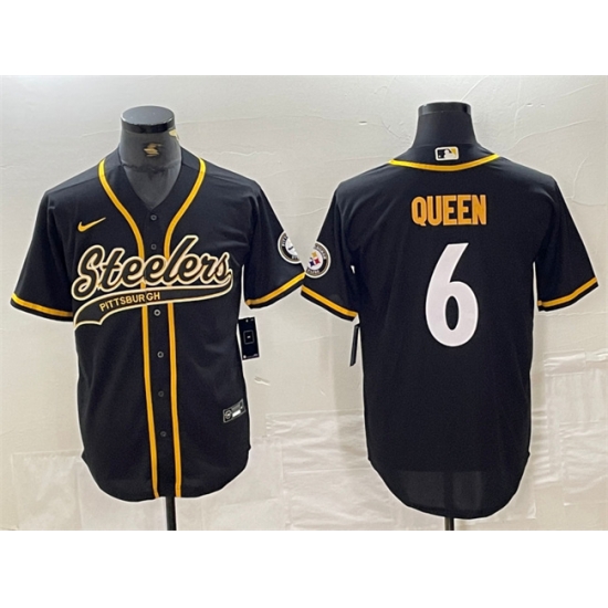 Men Pittsburgh Steelers 6 Patrick Queen Black With Patch Cool Base Stitched Baseball Jersey Men Pittsburgh Steelers 6 Patrick Queen Black With Patch Cool Base Stitched Baseball Jersey