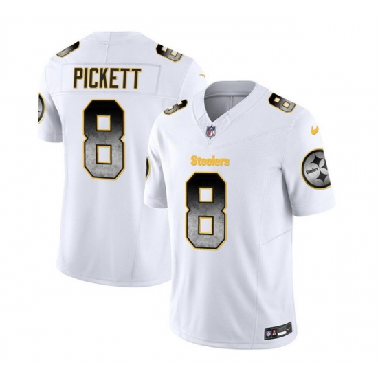 Men Pittsburgh Steelers 8 Kenny Pickett White 2023 F U S E Smoke Vapor Untouchable Limited Stitched Jersey Men Pittsburgh Steelers 8 Kenny Pickett White 2023 F U S E Smoke Vapor Untouchable Limited Stitched Jersey