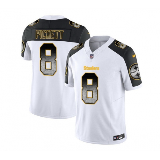 Men Pittsburgh Steelers 8 Kenny Pickett White Black 2023 F U S E Smoke Vapor Untouchable Limited Stitched Jersey Men Pittsburgh Steelers 8 Kenny Pickett White Black 2023 F U S E Smoke Vapor Untouchable Limited Stitched Jersey