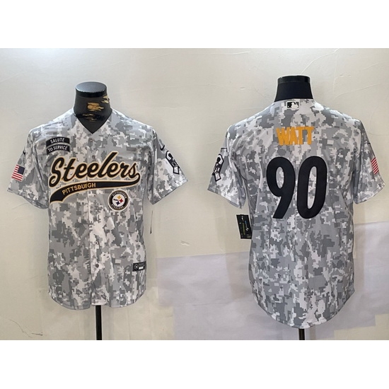 Men Pittsburgh Steelers 90 T J Watt 2024 Arctic Camo Salute To Service Stitched Baseball Jersey 1 Men Pittsburgh Steelers 90 T J Watt 2024 Arctic Camo Salute To Service Stitched Baseball Jersey 1