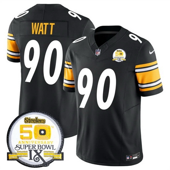 Men Pittsburgh Steelers 90 T J Watt Black 2024 F U S E 50th Anniversary Of Super Bowl IX Alternate Vapor Untouchable Limited Stitched Jersey Men Pittsburgh Steelers 90 T J Watt Black 2024 F U S E 50th Anniversary Of Super Bowl IX Alternate Vapor Untouchable Limited Stitched Jersey
