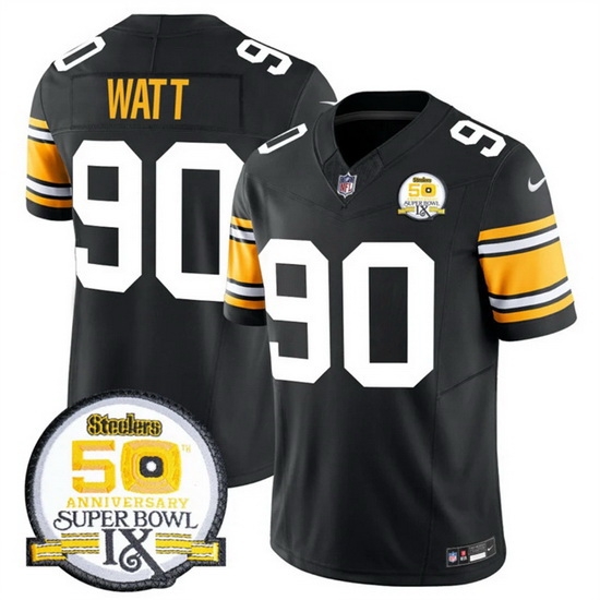 Men Pittsburgh Steelers 90 T J Watt Black 2024 F U S E 50th Anniversary Of Super Bowl IX Vapor Untouchable Limited Stitched Jersey Men Pittsburgh Steelers 90 T J Watt Black 2024 F U S E 50th Anniversary Of Super Bowl IX Vapor Untouchable Limited Stitched Jersey
