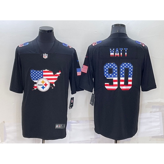 Men Pittsburgh Steelers 90 T J Watt Black USA Flag Limited Stitched Jersey Men Pittsburgh Steelers 90 T J Watt Black USA Flag Limited Stitched Jersey