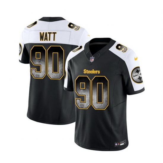 Men Pittsburgh Steelers 90 T J Watt Black White 2023 F U S E Smoke Vapor Untouchable Limited Stitched Jersey Men Pittsburgh Steelers 90 T J Watt Black White 2023 F U S E Smoke Vapor Untouchable Limited Stitched Jersey