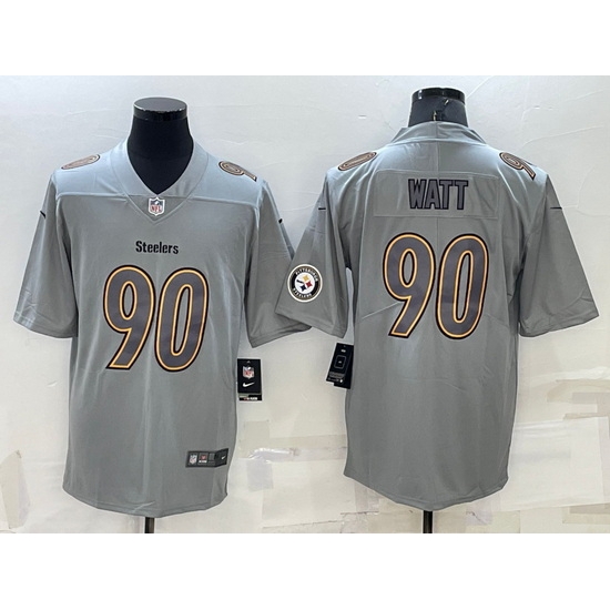 Men Pittsburgh Steelers 90 T J Watt Grey Atmosphere Fashion Stitched Jersey Men Pittsburgh Steelers 90 T J Watt Grey Atmosphere Fashion Stitched Jersey