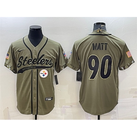 Men Pittsburgh Steelers 90 T J Watt Olive 2022 Salute To Service Cool Base Stitched Baseball Jersey Men Pittsburgh Steelers 90 T J Watt Olive 2022 Salute To Service Cool Base Stitched Baseball Jersey