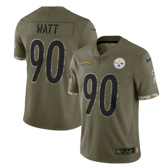 Men Pittsburgh Steelers 90 T J Watt Olive 2022 Salute To Service Limited Stitched Jersey Men Pittsburgh Steelers 90 T J Watt Olive 2022 Salute To Service Limited Stitched Jersey