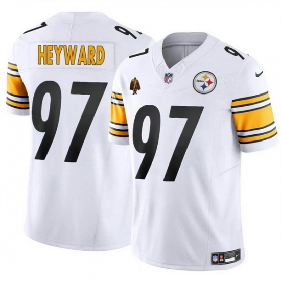 Men Pittsburgh Steelers 97 Cameron Heyward White F U S E With Walter Payton Patch Vapor Untouchable Limited Stitched Jersey Men Pittsburgh Steelers 97 Cameron Heyward White F U S E With Walter Payton Patch Vapor Untouchable Limited Stitched Jersey