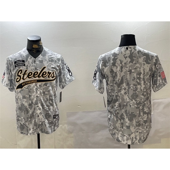 Men Pittsburgh Steelers Blank 2024 Arctic Camo Salute To Service Stitched Baseball Jersey Men Pittsburgh Steelers Blank 2024 Arctic Camo Salute To Service Stitched Baseball Jersey