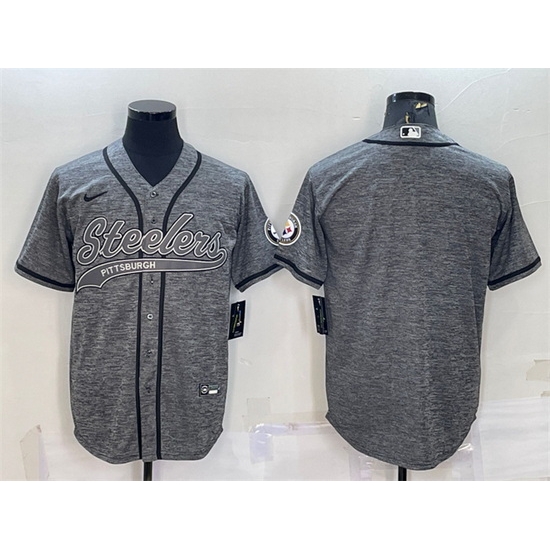 Men Pittsburgh Steelers Blank Grey With Patch Cool Base Stitched Baseball Jersey Men Pittsburgh Steelers Blank Grey With Patch Cool Base Stitched Baseball Jersey