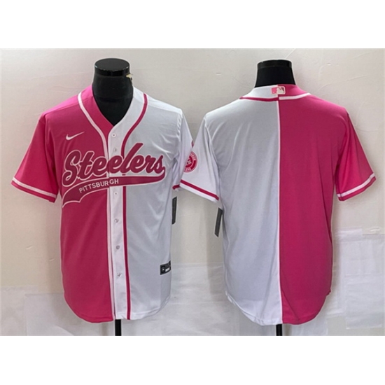 Men Pittsburgh Steelers Blank White Pink Split Cool Base Stitched Baseball Jersey Men Pittsburgh Steelers Blank White Pink Split Cool Base Stitched Baseball Jersey
