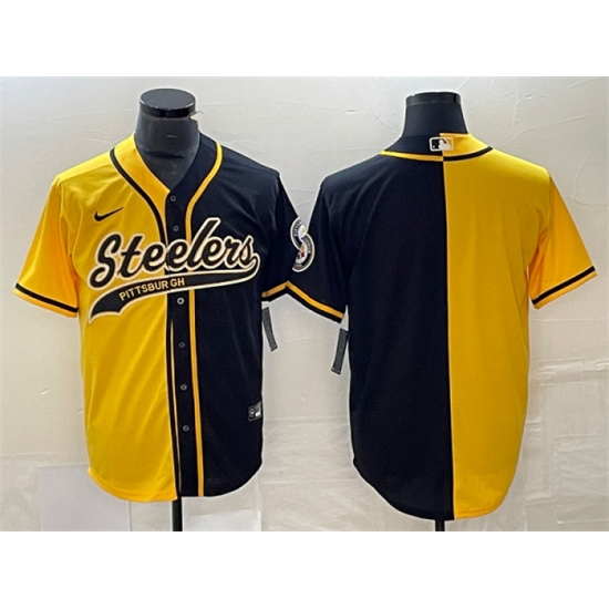 Men Pittsburgh Steelers Blank Yellow Black Split Cool Base Stitched Baseball Jersey Men Pittsburgh Steelers Blank Yellow Black Split Cool Base Stitched Baseball Jersey
