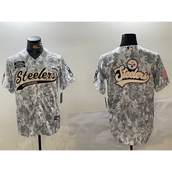 Men Pittsburgh Steelers Team Big Logo 2024 Arctic Camo Salute To Service Stitched Baseball Jersey Men Pittsburgh Steelers Team Big Logo 2024 Arctic Camo Salute To Service Stitched Baseball Jersey