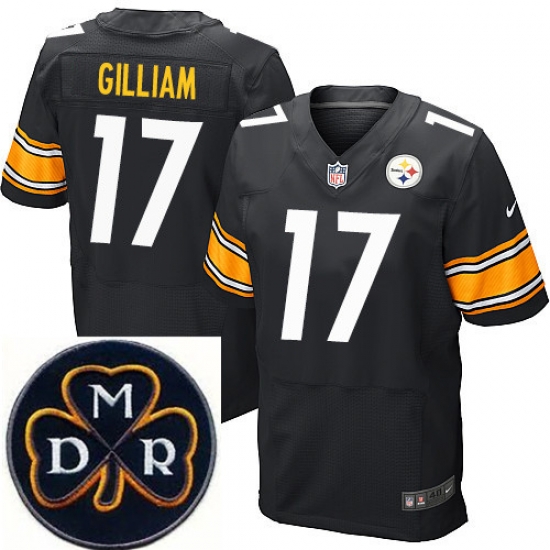 Men's Nike Pittsburgh Steelers #17 Joe Gilliam Black Stitched NFL Elite MDR Dan Rooney Patch Jersey Men's Nike Pittsburgh Steelers #17 Joe Gilliam Black Stitched NFL Elite MDR Dan Rooney Patch Jersey