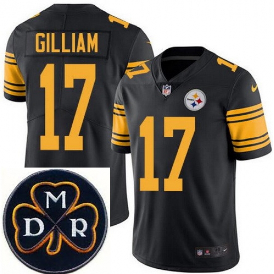 Men's Nike Pittsburgh Steelers #17 Joe Gilliam Elite Black Rush NFL MDR Dan Rooney Patch Jersey Men's Nike Pittsburgh Steelers #17 Joe Gilliam Elite Black Rush NFL MDR Dan Rooney Patch Jersey