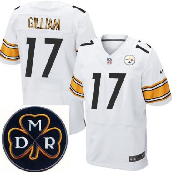 Men's Nike Pittsburgh Steelers #17 Joe Gilliam White Stitched NFL Elite MDR Dan Rooney Patch Jersey Men's Nike Pittsburgh Steelers #17 Joe Gilliam White Stitched NFL Elite MDR Dan Rooney Patch Jersey