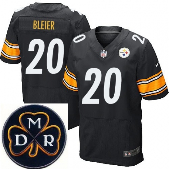 Men's Nike Pittsburgh Steelers #20 Rocky Bleier Black Team Color NFL Elite MDR Dan Rooney Patch Jersey Men's Nike Pittsburgh Steelers #20 Rocky Bleier Black Team Color NFL Elite MDR Dan Rooney Patch Jersey