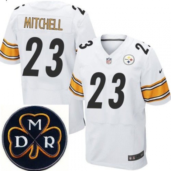 Men's Nike Pittsburgh Steelers #23 Mike Mitchell White Stitched NFL Elite MDR Dan Rooney Patch Jersey Men's Nike Pittsburgh Steelers #23 Mike Mitchell White Stitched NFL Elite MDR Dan Rooney Patch Jersey