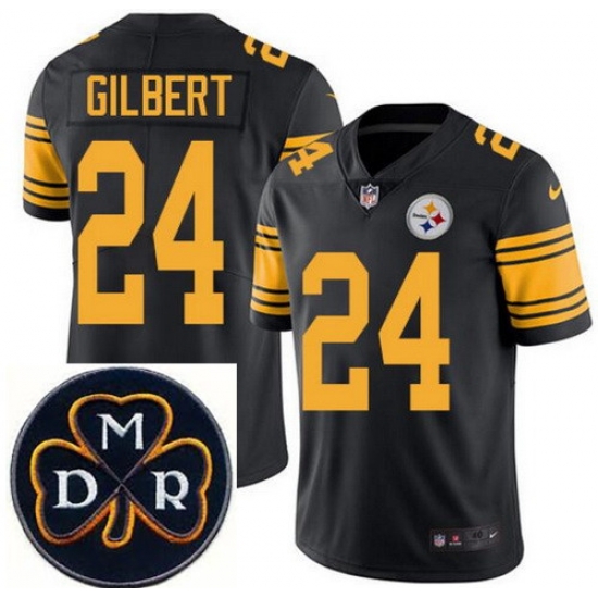 Men's Nike Pittsburgh Steelers #24 Justin Gilbert Elite Black Rush NFL MDR Dan Rooney Patch Jersey Men's Nike Pittsburgh Steelers #24 Justin Gilbert Elite Black Rush NFL MDR Dan Rooney Patch Jersey